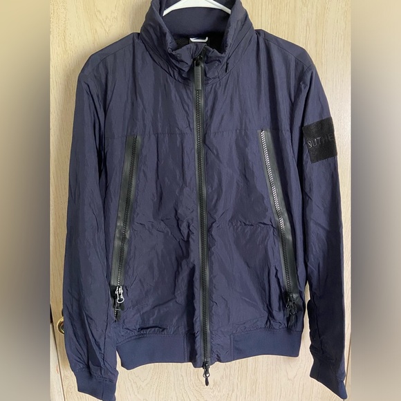 OUTHERE UTILITY WINDBREAKER W/HIDDEN HOOD Navy Italy Men’s Sz Medium - Picture 2 of 16